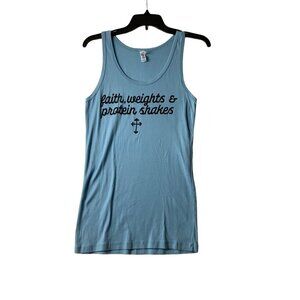 Bella Women Size XXL Light Blue Graphic Design Faith Weights Protein Shakes Tank